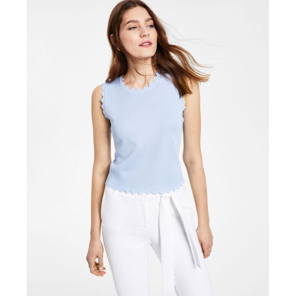 Bar III Solid Textured Scalloped Sweater